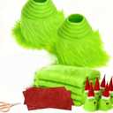 4Pcs Green Shaggy Fluffy Faux Fur DIY Art Crafts Kit Include Fuzz,  Fur Trim Plush Squares Red Glitter Felt Cloth Scissors Handmade Xmas Tree