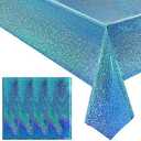 4pcs Blue Holographic Laser Tablecloths 40" x 108" Plastic Table Cloths for Parties Shimmer Shiny Party Decoration for Winter Ocean Princess Birthday Party Wedding Baby Shower Christmas Decor, Aqua