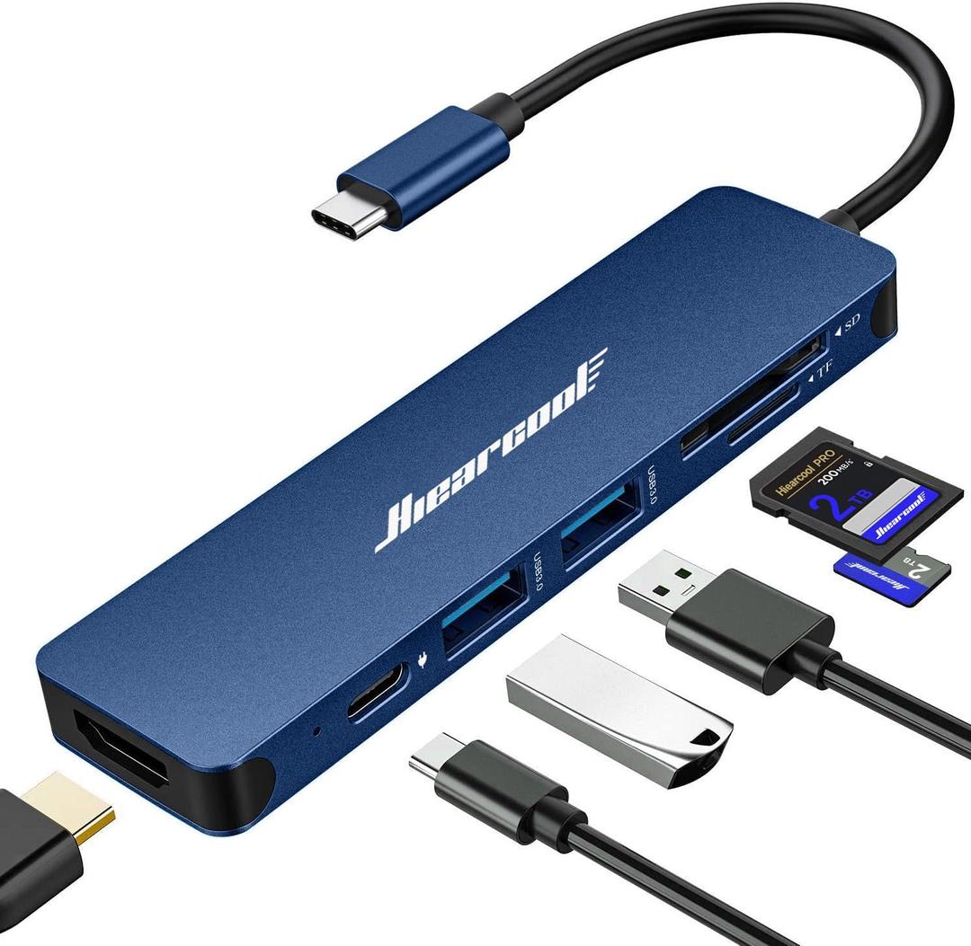 Hiearcool USB C Hub for MacBook Air/Pro, 7-in-1 USBC Adapter Multiport with 4K HDMI Dongle, USB-C Dock Laptop Docking Station for Thunderbolt 3/4 Laptops and Other Type-C Devices (Navy Blue)