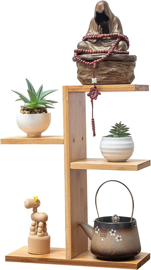 Mini Desktop Plant Stand Indoor Multi-Layer Window Sill Flower Stand Bamboo Succulent Window Sill Stand Bracket For Home , Office, Living Room, Bedroom Plant Display(Four-layer)