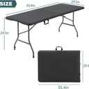 FDW 6 Foot Outdoor Dining Table, Foldable Portable Rectangular Plastic Folding Table with Built in Carrying Handle for Party and Wedding Use, Black