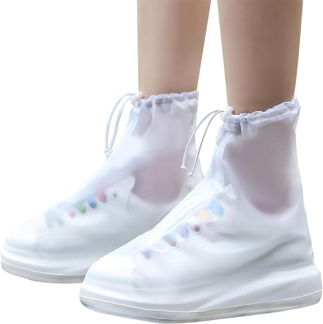 Rain Shoe Covers Waterproof for Men Women Shoe Boots Galoshes Protectors with Zipper Not-Slip Reusable Overshoes for Hiking Climbing Camping Cycling Rainy Day (XX-Large, White)