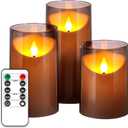 NURADA Flameless Candles with Remote Timer: 3D Wick Battery Operated Led Pillar Unbreakable Acrylic Fake Candle Set for Home Decoration Romantic Ambiance - Grey 3 Pack (4"x5"x6", Gray)