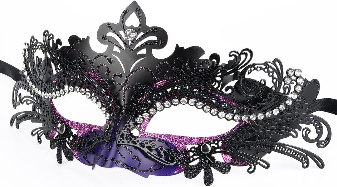 Hoshin Masquerade Mask, Mardi Gras Deecorations Venetian Masks for Womens (Rose) (Dark Purple & Black)