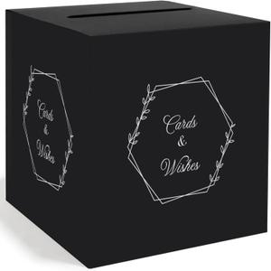 Black Card Box for Party with Silver Foil Design for Birthdays, Weddings, Showers, Graduations, Anniversaries, Retirements Gift Cards (Black and Silver)