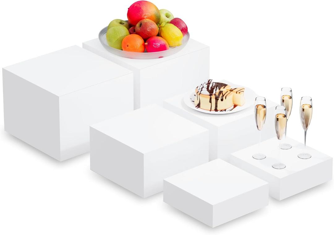 DreamShore Buffet Display Stands, Acrylic Food Risers for Party, White Display Risers for Buffet, Dessert, Wedding, Event, Birthday Party, 6''x7''x8'' (6 PCS)