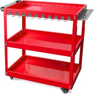 3-Tier Rolling Tool Cart, Metal Rolling Cart with Side Hooks Wheels, 330LBS Heavy Duty Utility Carts, Handle Rolling Mechanic Tool Cart Storage Organizer for Warehouse Garage 3-Tier Rolling Tool Cart, Metal Rolling Cart with Side Hooks Wheels, 330LBS Heavy Duty Utility Carts, Handle Rolling Mechanic Tool Cart Storage Organizer for Warehouse Garage