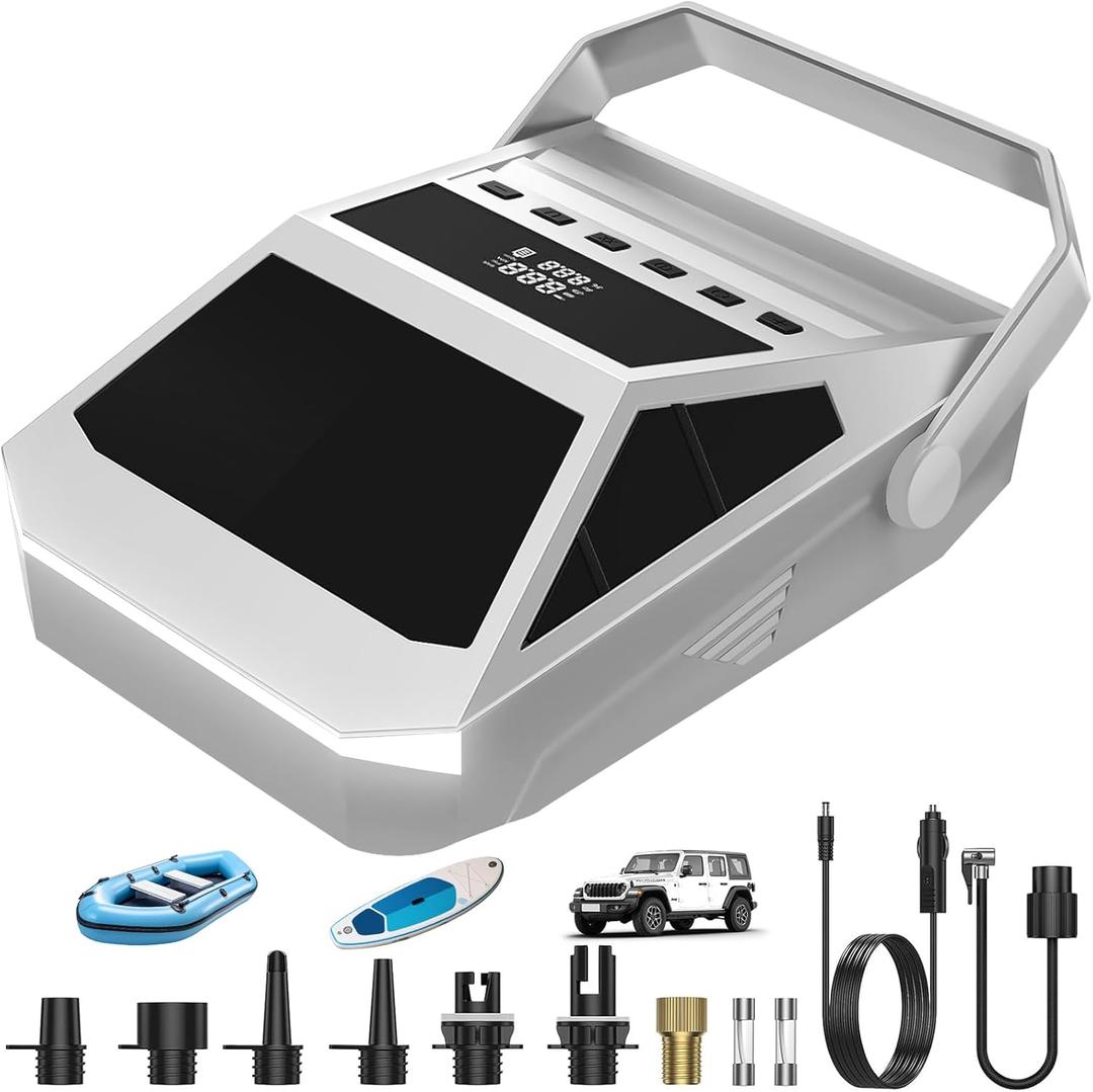 50PSI Paddle Board Pump Electric Portable, High Pressure Sup Pump - Dual Stage Inflation, Auto Shut Off and Deflate for Stand Up Paddle Board/Car/Kayak/Bicycle (Silver-DC12V)