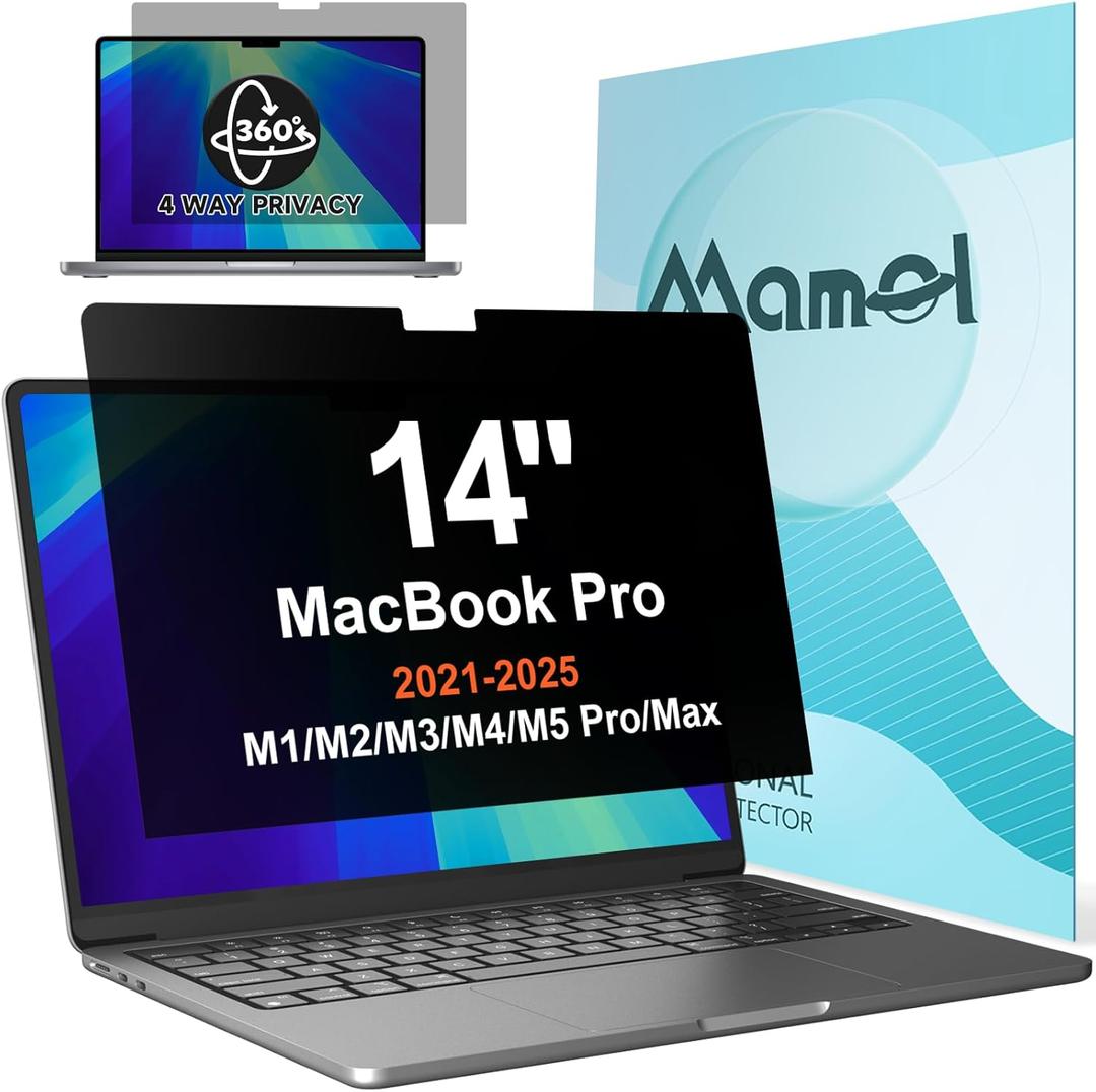360 Privacy Screen for MacBook Pro 14 Inch (2021-2025, M1, M2, M3, M4, M5, Pro, Max), Anti Glare Blue Light Filter, Nano No Glue Anti Spy Black Protector for Mac Pro 14In Laptop Computer