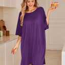 Ekouaer Plus Size Nightgowns for Women Oversized Sleep Shirt Short Sleeve Nightshirt T-Shirt Dress Sleepwear S-5XL (Purple, M)