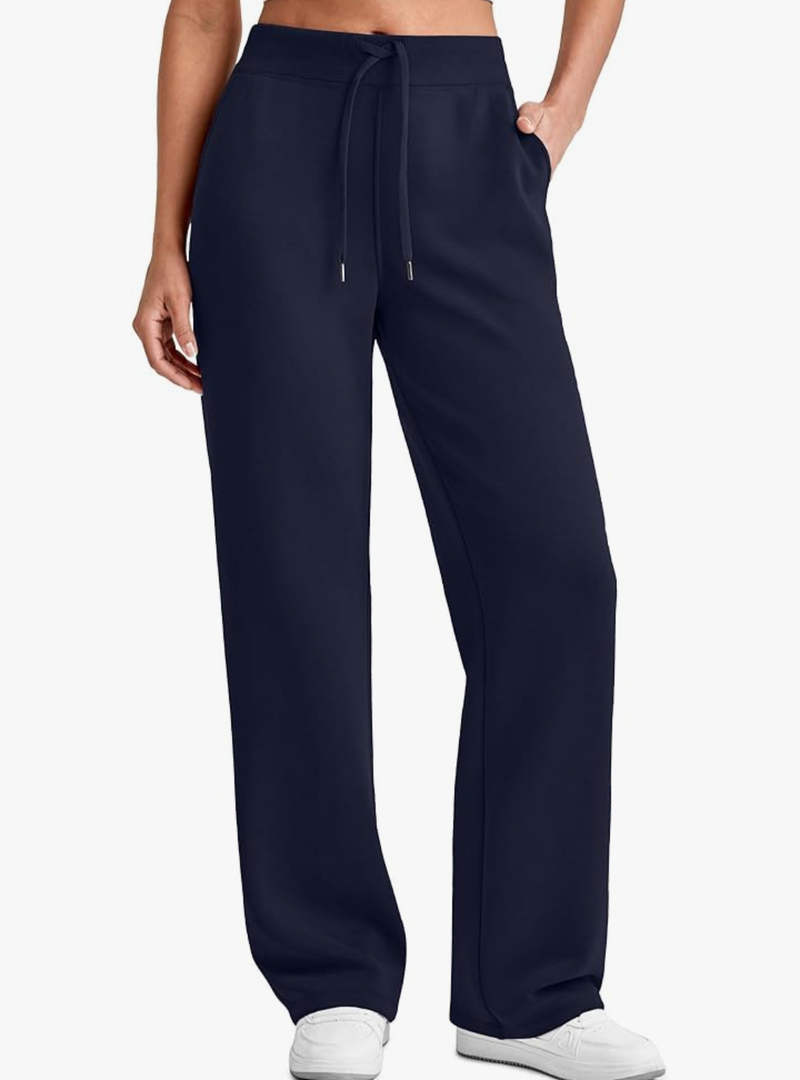 28'' Inseam Women's Wide Leg Sweatpants Petite High Waist Summer Pants UPF50 Lightweight Beach with Pocket Split Leg Navy, M