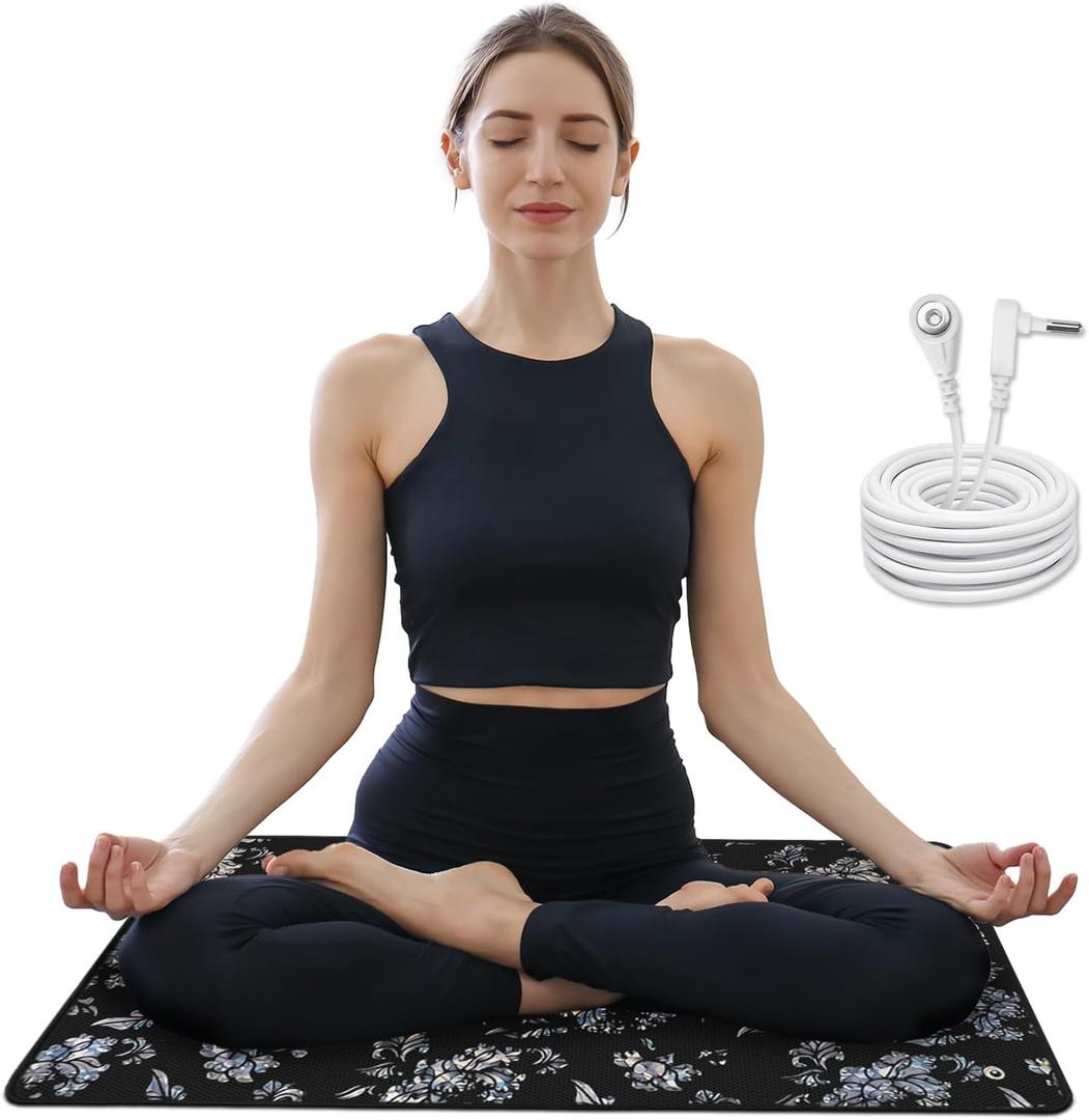 Grounding Mat for Bed Feet Sleep Yoga Pet Desk Grounding Pad for Energy Balance Wellness with 15ft Grounding Cord 23.6"x13"