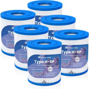 Future Way 6-Pack Type H Pool Filter Cartridge Replacement for Intex 330 GPH Filter Pump for Above Ground Pools