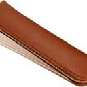 Leather pencil case, Thin soft pen bag, Small pencil case for adults, Senior leather Minimal pencil pouch with zipper. (Brown)