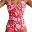 Women's One Piece Swimsuits Tummy Control Lace Up Bathing Suits V Neck Slimming Swim Suit Front Cross Wrap Swimwear, M