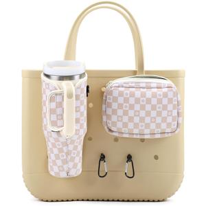 4PCS Organizer Holder for Bogg Bag, Accessories for Bogg Bags, Phone & Cup Holder compatible with Bogg Bag Original, Bag is not included (Floral Checkers)