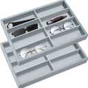 Amylove 2 Pcs Sunglass Organizer Trays Glasses Stackable Jewelry Trays Sunglass Organizer Display Box(8 Grids,Gray)