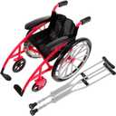 DOITOOL Mini Wheelchair Crutch Props Realistic Doll Wheelchair Figurine Decorative Miniature Crutch Dollhouse Accessory for Playset (red) (Rosy)
