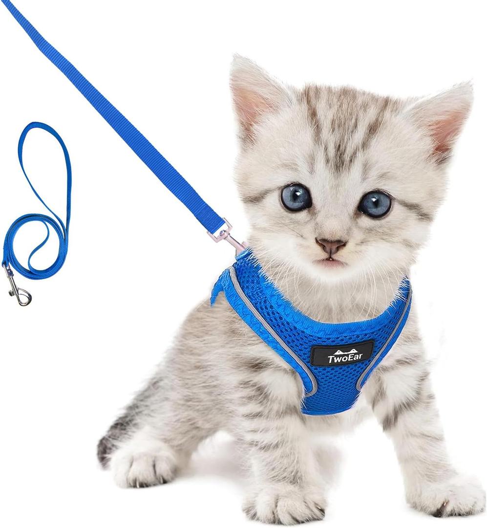 TwoEar Cat Harness Escape Proof, Soft Dog Vest Harness Adjustable, Breathable Mesh Step-in Puppy Walking Jacket Reflective Easy Control for Extral Small Pets for Outdoor Walking(XXXS, Blue) (XXXS(Neck:10.2-11.4"/Chest:11.4-12.6"))