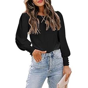 DOROSE Womens Tops Puff Sleeve Blouses Dressy Casual Work T Shirts (Small), Black