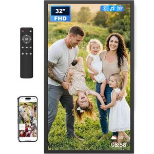 32" Large Digital Picture Frame, 64GB, Anti-Glare Non-Touch, WiFi Wall-Mount Frame for Home/Business, 1920x1080 FHD, Share via App, Email, USB & Micro SD, Remote Included, Black