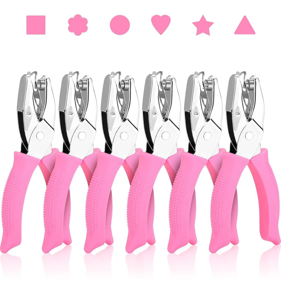 MAPVOLUT 6-Pack Craft Hole Punchers Set - 1/4 Inch Hole Punch for Paper, Binder & Scrapbooking | Circle, Heart, Star, Triangle Shapes | Soft-Grip Handles, Auto Paper Chip Collector, Lightweight