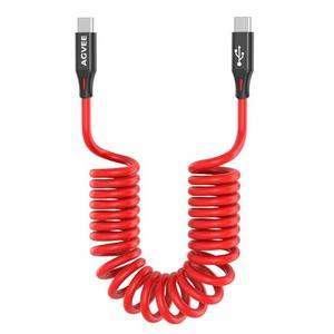 AGVEE 3ft Coiled Short USB-C to USB-C Charging Cable [USB-IF Certified] 60W PD Fast Charger Cord in Car for iPhone 17/16/15 CarPlay, Galaxy S25 S24 S23 S22 S21 S10 S9, Google Pixel, Red