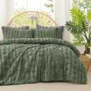 Amlie Home Tufted Boho Comforter Set Queen Size, 3 Pieces Soft Textured Bed Set, Lightweight Breathable Comforter for All Seasons, Farmhouse Shabby Chic Jacquard Bedding, Cozy Gift for Women, Green