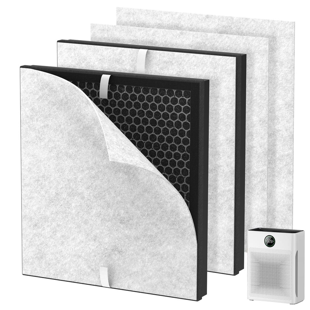 PR1 Replacement Filter Compatible wtih Mooka PR1 Air Purifier, 2 Pack H13 True HEPA Filter for Home Large Room up to 2200sq.ft Includes 4 Pcs Washable Pre Filters Removes Pollen Dander Smoke Pet Hair