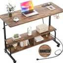 Armocity Height Adjustable Standing Desk with Power Outlets, 47" Manual Stand Up Desk with Storage Shelves Small Mobile Rolling Computer Desk Portable Laptop Table with Wheels for Home Office, Rustic