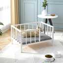 OSCHF Dog Bed with Rails - Elevated Pet Metal Bed Frame with Solid Wood Board and Washable Soft Mat for Small Dog Indoor or Outdoor Use, 21.3" x 30 ", White