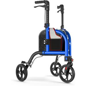 3 Wheel Walkers for Seniors, Foldable Narrow Wheeled Rollator, Blue