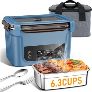 2026 Upgraded Cordless Electric Lunch Box for Adults, XL 6.3-Cup Rechargeable Heated Lunch Box with 20,800mAh, Self-heating Food Warmer for Construction, Travel & Office (Blue)