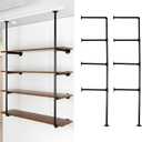 Industrial Pipe Shelving System with 4 Tiers, Black Iron Wall Mount, Floor to Ceiling Storage Rack, Rustic Farmhouse Style, DIY Bracket Supports (No Planks)
