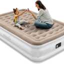 Air Mattress Full with Built in Pump, Blow Up Mattress Full, Upgraded Inflatable Mattress for Camping Guest Home, Comfort and Portable, Air Bed, colchon inflable (Light Brown)