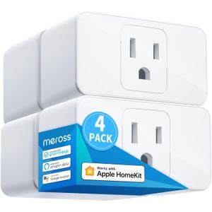 meross Smart Plug Mini, 15A & Reliable Wi-Fi, Support Apple HomeKit, Siri, Alexa, Echo, Google Assistant and Nest Hub, App Control, Timer, No Hub Needed, 2.4G WiFi Only, 4 Pack
