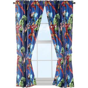 Jay Franco Kids Window Drapes - 4 Piece Curtain Set Includes 2 Tiebacks, Beautiful Bedding Room Dcor and Easy Set Up, Blue - Avengers, 63 Inch