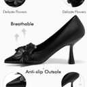 Coutgo Womens Stiletto High Heels Flower Dress Shoes Closed Pointed Toe Slip on Wedding Party Formal Pumps (Black)