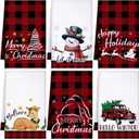 6PCS Christmas Kitchen Hand Towels Decor: Snowman Elk Car Tea Towel Dish Set Decorations for Bathroom Holiday
