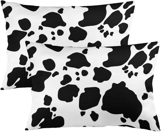 Satin Pillowcase for Hair and Skin 20x26 inch, Decorative Throw Pillows Covers for Car, Room Throw Pillow Cases for Boys Girls, Soft Breathable Pillowcases Envelope Enclosure, Cow Print