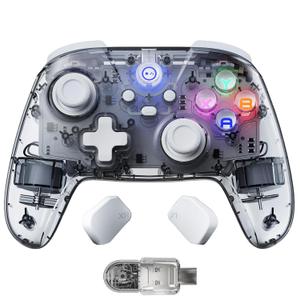 momen Wireless PC Gaming Controller for Switch 2 Pro/Steam Deck Controller with Paddles, Game Control with Hall Effect Joysticks & 2.4G Dongle, Clear Bluetooth Gamepad for Windows/Android/iPhone