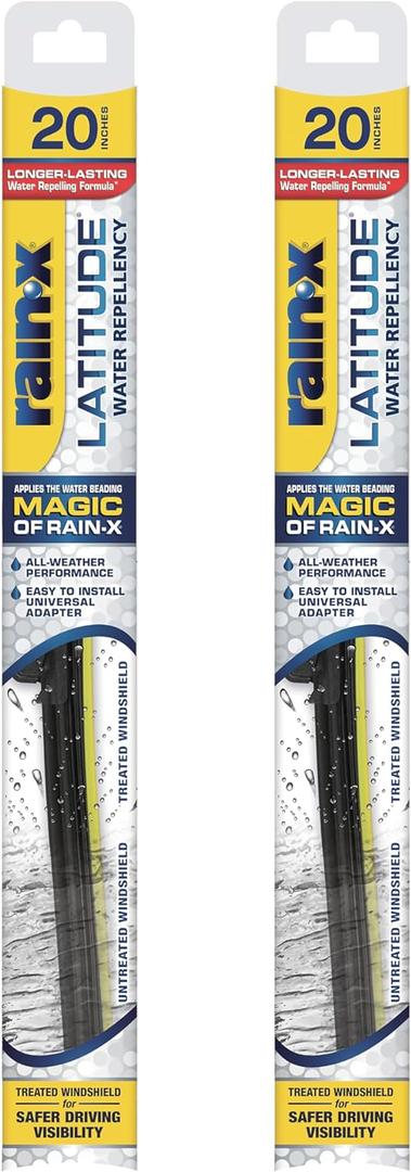 Rain-X 810166 Latitude 2-In-1 Water Repellent Wiper Blades, 20 Inch Windshield Wipers (Pack Of 2), Automotive Replacement Windshield Wiper Blades With Patented Rain-X Water Repellency Formula (20" and 20", Latitude Water Repellency)