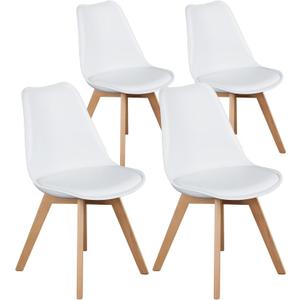 OLIXIS Dining Chairs Set of 4 Kitchen Mid-Century Modern Chairs with Wood Legs and PU Leather Cushion for Living Room Bedroom Outdoor Lounge, White