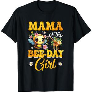 Mama Of The Birthday Girl Bee Family Birthday Party T-Shirt (Small, Black)