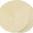 FunWheat Round Braided Placemats Set of 6 Table Mats for Dining Tables Woven Washable Non-Slip Place mats 15 inch(Beige, 6pcs) (Ivory)