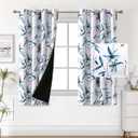 H.VERSAILTEX 100% Blackout Curtains 63 inch Length 2 Panels Set Printed Drapes Thermal Insulated Curtains for Bedroom with Black Liner Sound Proof Curtains, Bella Vista Indigo