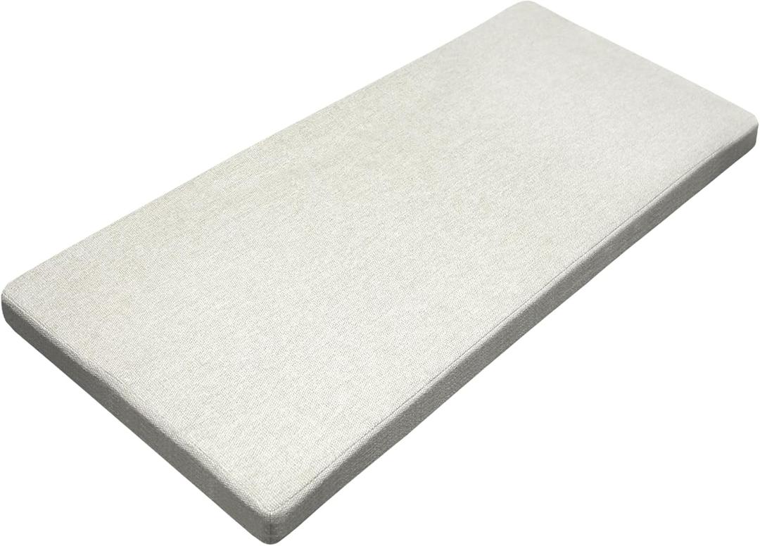48 Inch Classic Solid Indoor Bench Cushion, High-Density Foam Rectangle Bench Seat Cushion Pad with Non-Slip Bottom, Washable (Off White, 48x16x1.5in)