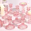 Glass Candle Holder Set of 12, Pink Taper Candle Holders Bulk, Vintage Candlestick Holders, Candle Stick Holder for Table Centerpieces, Wedding & Mother's Day
