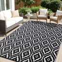 OLANLY Outdoor Rug 5x8 ft Waterproof, Outdoor Plastic Straw Rug with Geometric Pattern Clearance, Reversible RV Mat for Patio, Camping, Balcony, Deck, Backyard, Black & White