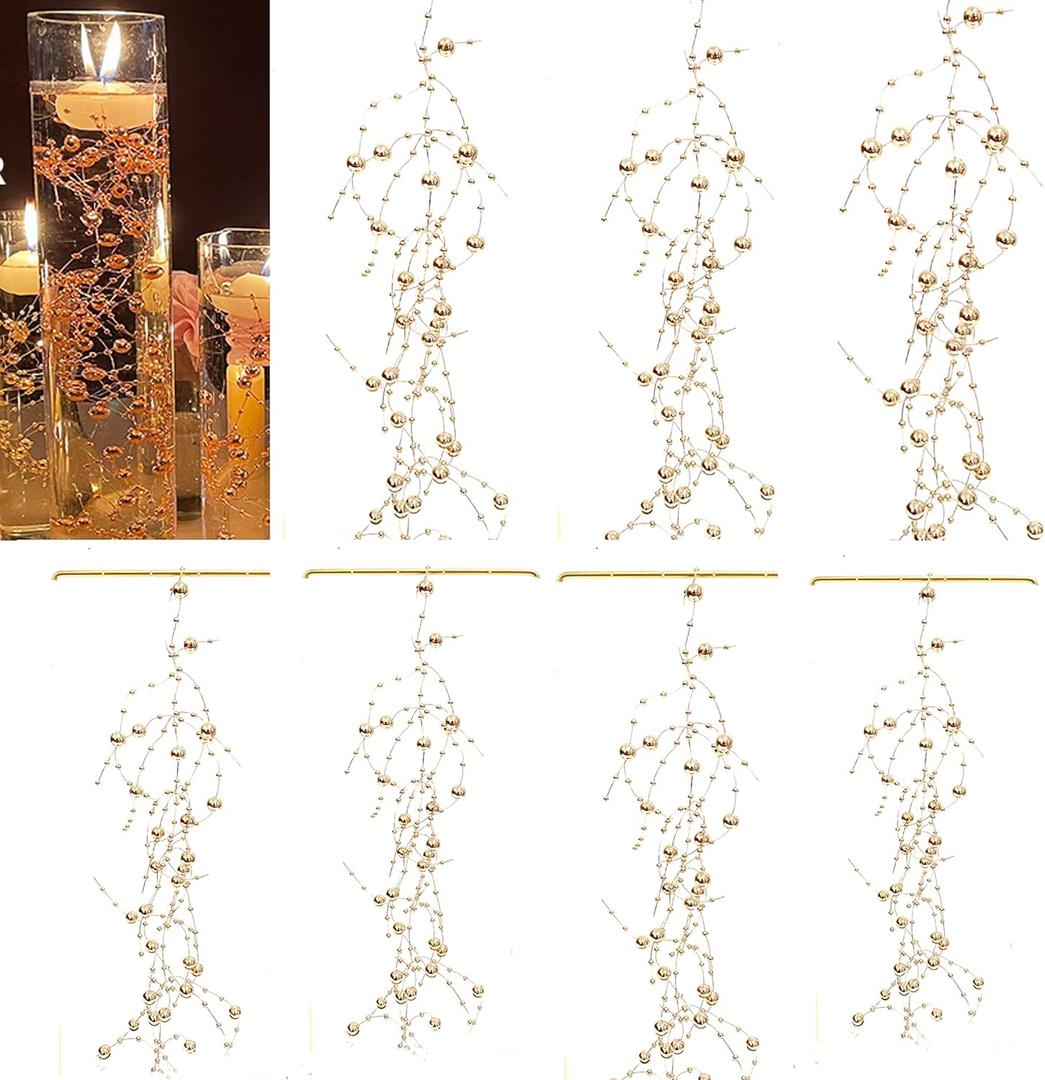 12pcs Pearl String, for Wedding Centerpiece, Vase Filler and Decor for Floating Candles (Champagne Gold)